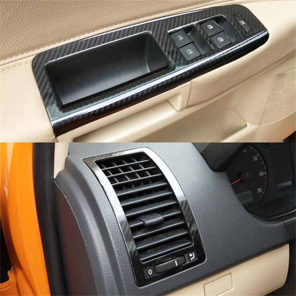 Para Volkswagen Polo 2002-2010 Panel de Control Central Interior manija de puerta pegatinas de fibra de carbono 5D calcomanías accesorios de estilo de coche