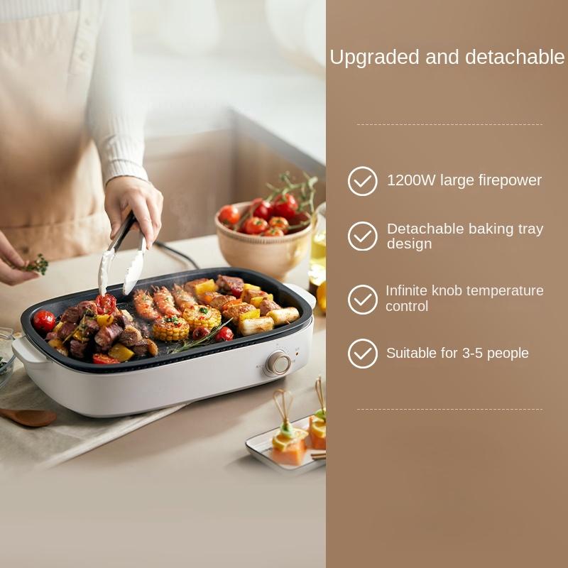 

220 В Бытовая электрическая сковорода для барбекю, кастрюля для гриля, бытовая электрическая сковорода для гриля, съемный и моющийся поддон для гриля, мультиварка 1200 Вт
