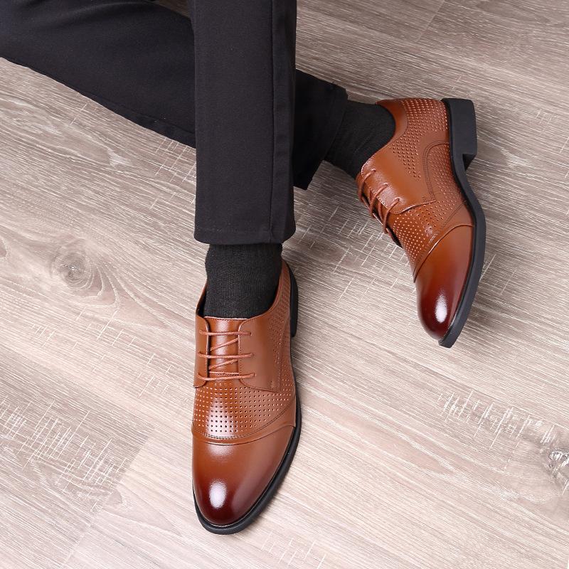 Leather Shoes Men'S Business Dress Leather Shoes Cowhide Hollow Leather Shoes Men'S Lace-Up Breathable Men'S Shoes