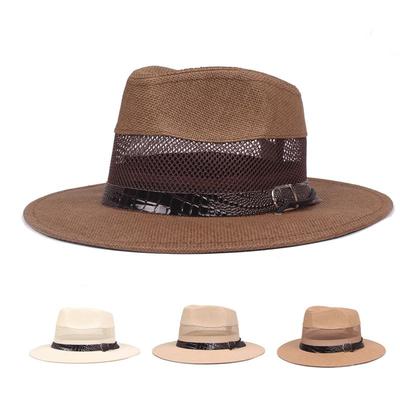 Straw Hat Men's Mesh Breathable Summer Sun Protection and Shading Fishing Beach Outdoor Hat Big Eave