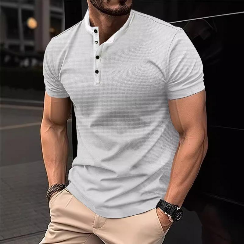 Men's Summer Solid Color Polo Shirt, Short Sleeve Button Down Breathable Casual Outdoor Sports Fashion Tops