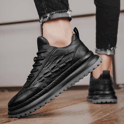 Men Faux Cowhide Crocodile Print Sneakers Casual Leather Shoes Men's Versatile Thick Soled Wear Resistant Shoes Men's Work Shoes