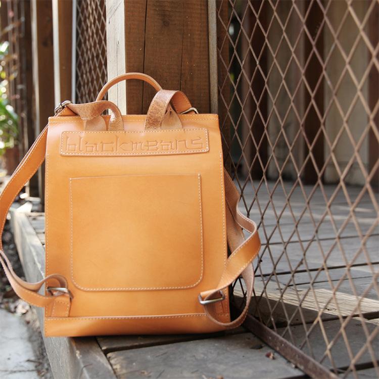 Johnature Vintage Backpack Unisex Handmade High Quality Women Bag Natural Real Cowhide Backpacks Solid Color Schoolbag