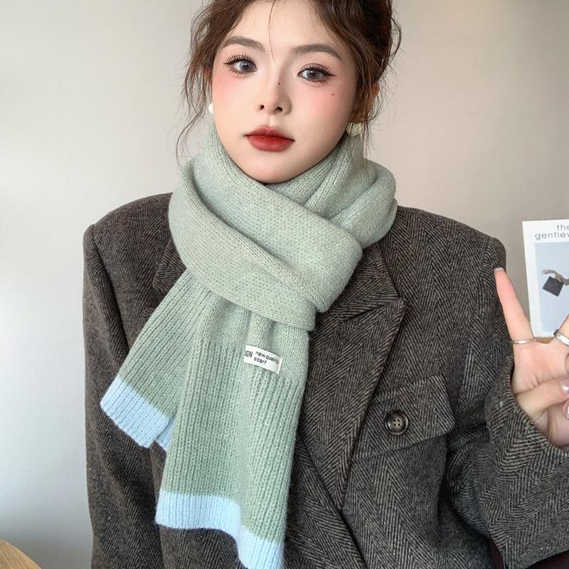 High-value winter girl warm scarf thickened knitted wool scarf versatile trendy student dopamine candy color