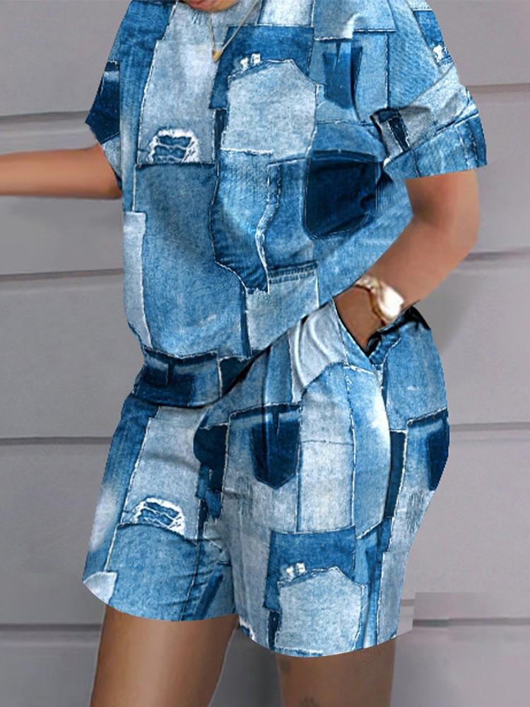 

Новый летний женский комплект из двух предметов с 3D принтом, повседневный комплект одежды, повседневный топ и шорты больших размеров с геометрическим принтом 6XL