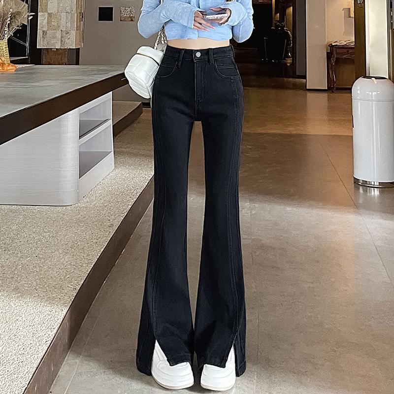 Spring 2025 High-Waisted Retro Micro-Flare Jeans for Women – Slimming, Body-Shaping, with Slits, Stylish Hot Girl Pants
