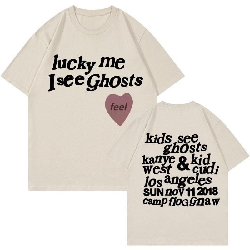 Kids See Ghosts T Shirt - Lucky Me I See Ghosts - Kanye West Letters Print T Shirts Men Women Fashion Casual Cotton T-shirt Tops