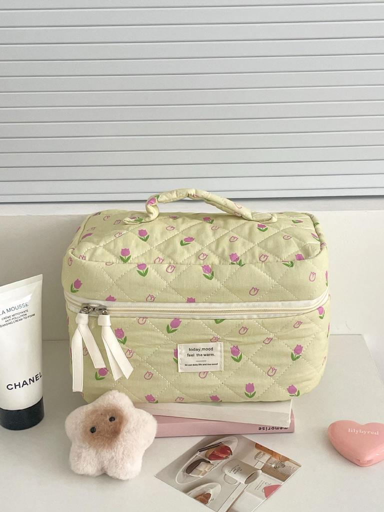 Trousse de maquillage et de voyage jaune de haute qualité avec motif rose rouge