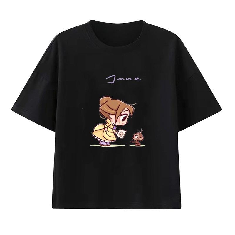 2025 Disney Cotton Shortsleeved Tshirt Top Princess Snow White Clothes Tees Tops Unisex Cotton Short Sleeve High Street