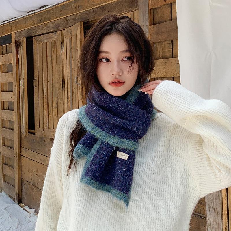 Korean version ins style Internet celebrity new double-spell contrasting color scarf women's autumn and winter warm versatile high-end neck