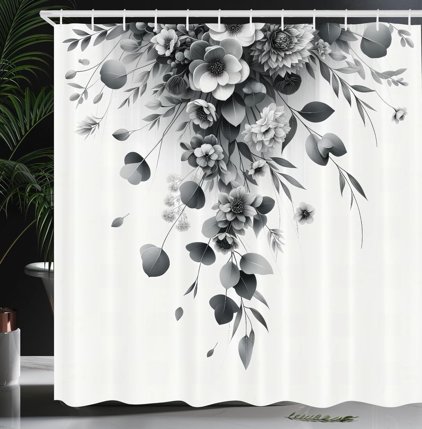 

black and white shower curtain misty tall trees woodland natural landscape fabric bathroom decoration shower curtain with hook W90xH180cm
