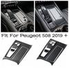 Central Console Gear Shift Panel Water Cup Holder Frame Cover Trim For Peugeot 508  -  Carbon Fiber / Silver Accessories