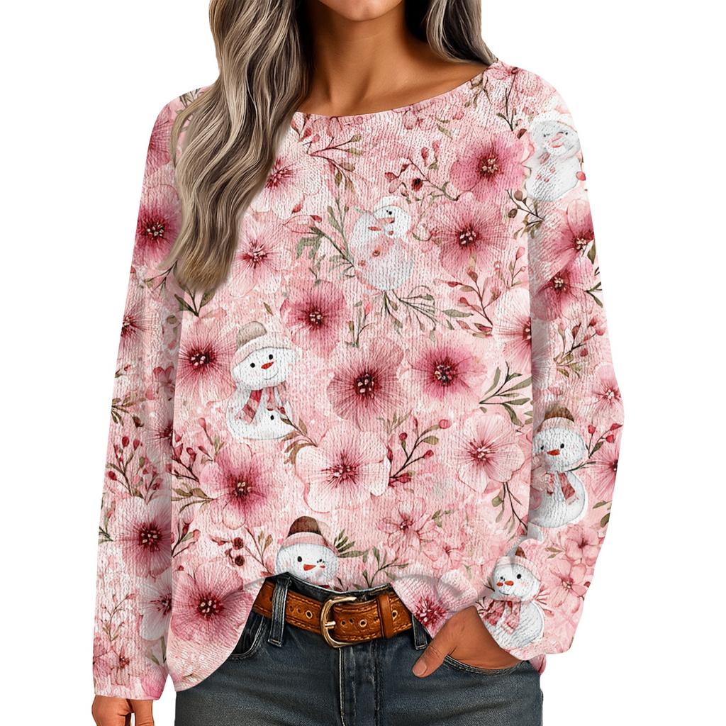 Womens  Fall Sweaters Long Sleeve Print Tops Pullover Sweaters Loose Dressy Casual Basic Clothes