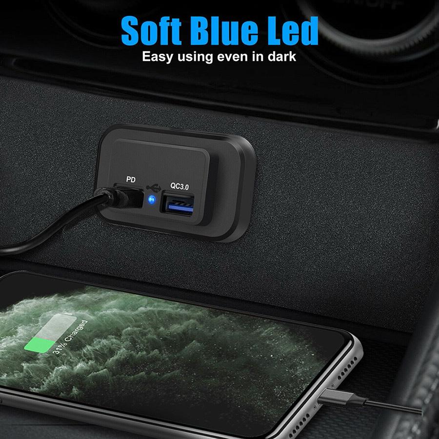 

New 36W QC3.0+PD Dual USB Charger ABS Black Fast Charge Socket 12V/24V Vehicles Cars