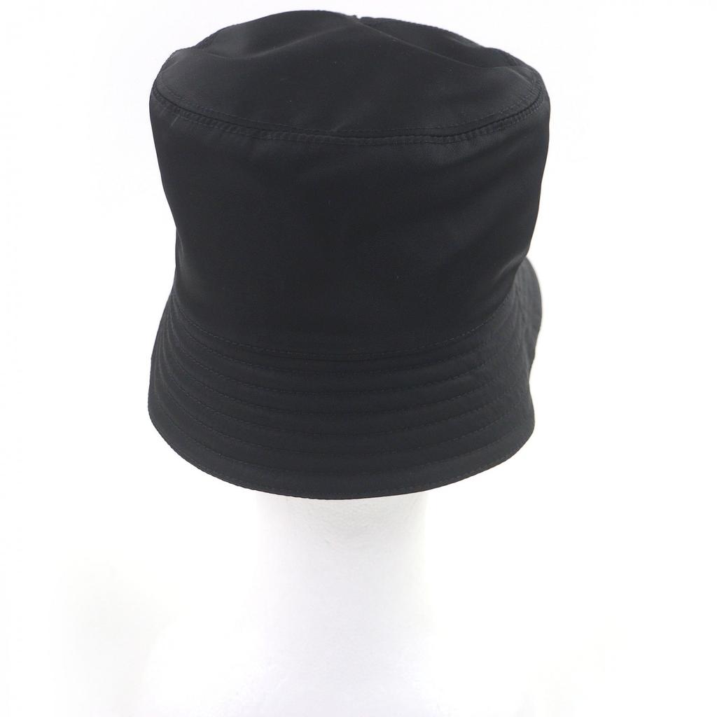 Excellent PRADA Hat Re-Nylon Triangle Logo Triangle Plate Bucket Black L 2HC350 Used