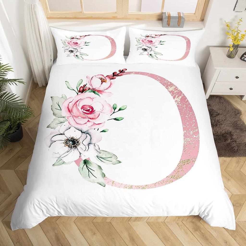 Vintage Flower King Full Queen Duvet Cover Retro Pink Floral Comforter Cover Rose Green Leaves Bedding Set Polyester Quilt Cover