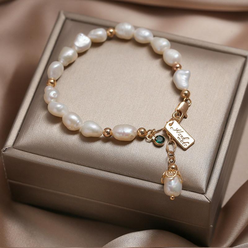 Baroque Natural Pearl Bracelet Women's Instagram Design Cool and Wind Red 14K Alien Bead Bracelet