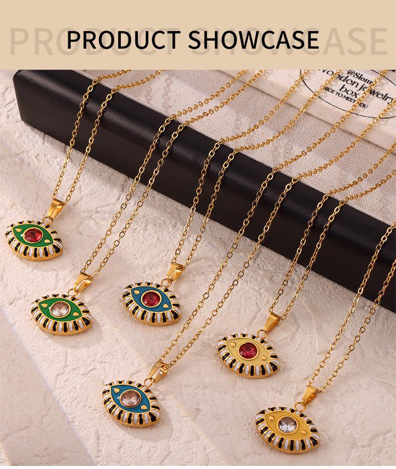 Bohemian Devil's Eye Pendant Necklace in Enamel & Titanium Steel with Rhinestones for Women