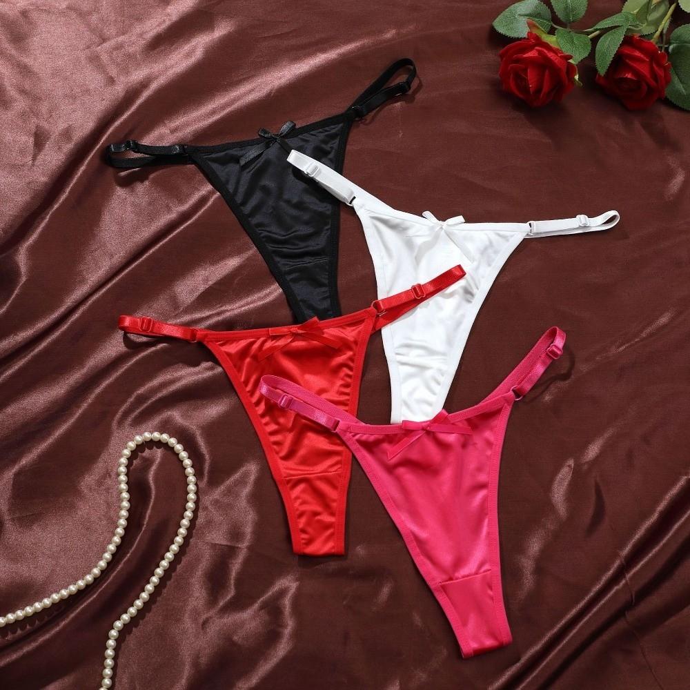 Transparent Sheer Satin Bow Thong G Strings Romantic T Panties Fashion Brocade Briefs Women Home