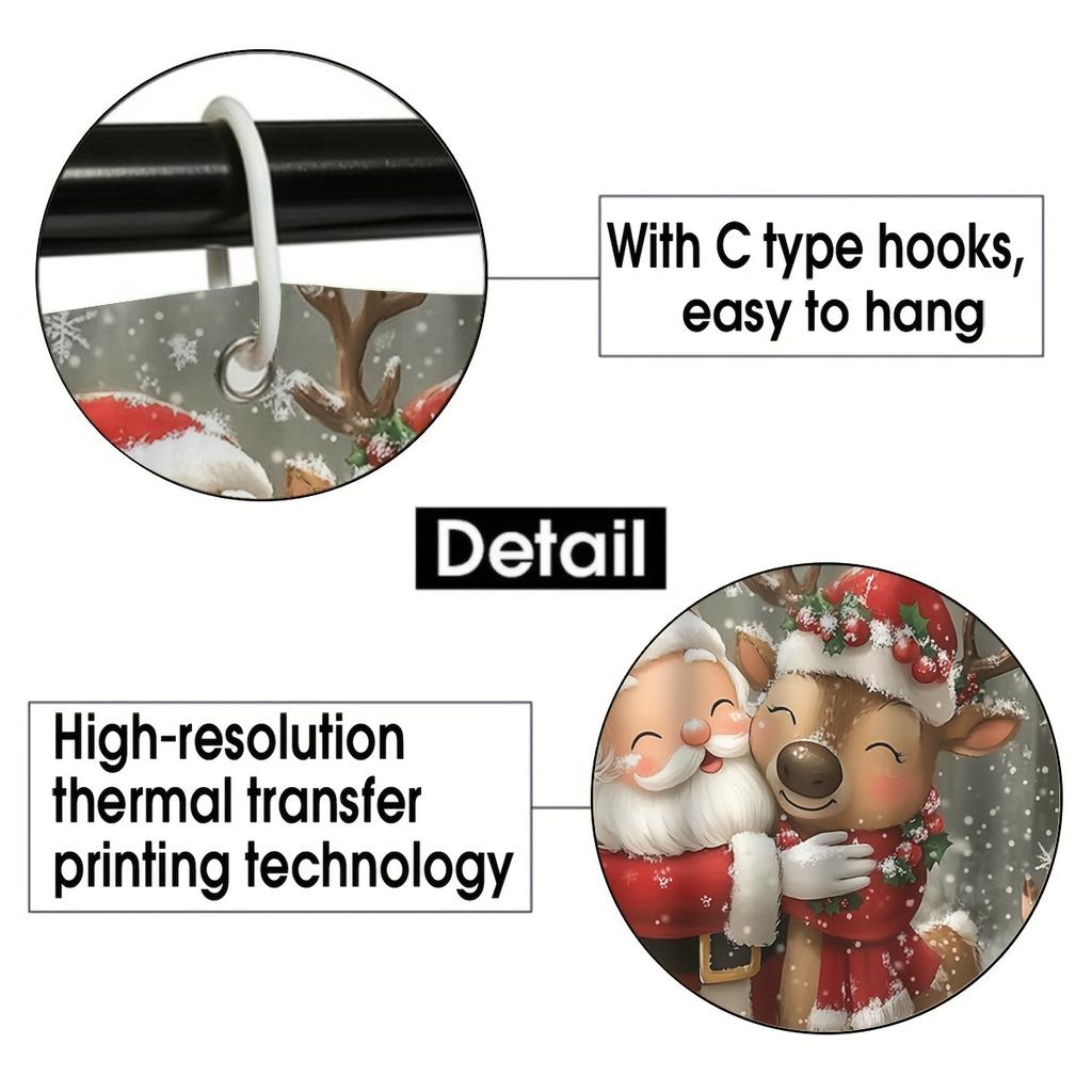 4-teiliges Badezimmer-Duschvorhang-Set Rot Weihnachten Weihnachtsmann Muster Badezimmer-Vorhang mit 12 Haken Rutschfeste Teppiche Toilettendeckelmatte Badezimmer-Trennwand