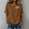 Women Short Sleeve Round Neck Button Shirt Casual Linen Blend Top Lightweight Breathable Summer Blouse with Decorative Buttons