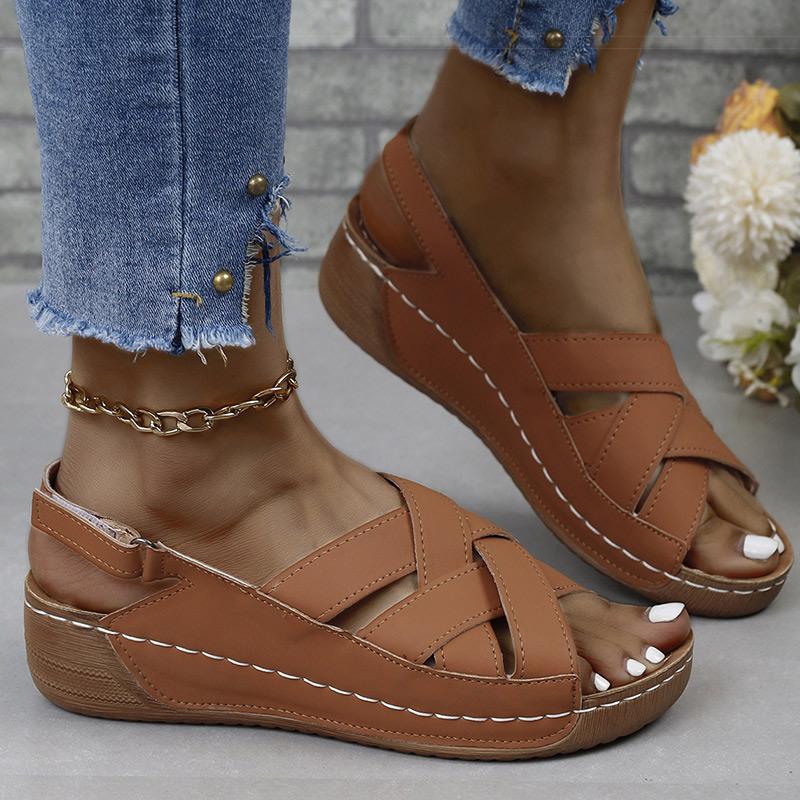 Kadın Sandalet Peep Toe Yazlık Ayakkabılar Kadın Alçak Platform Topuklu Sandaletler Kadın Zarif Dolgu Topuklu Yazlık Sandaletler De Mujer