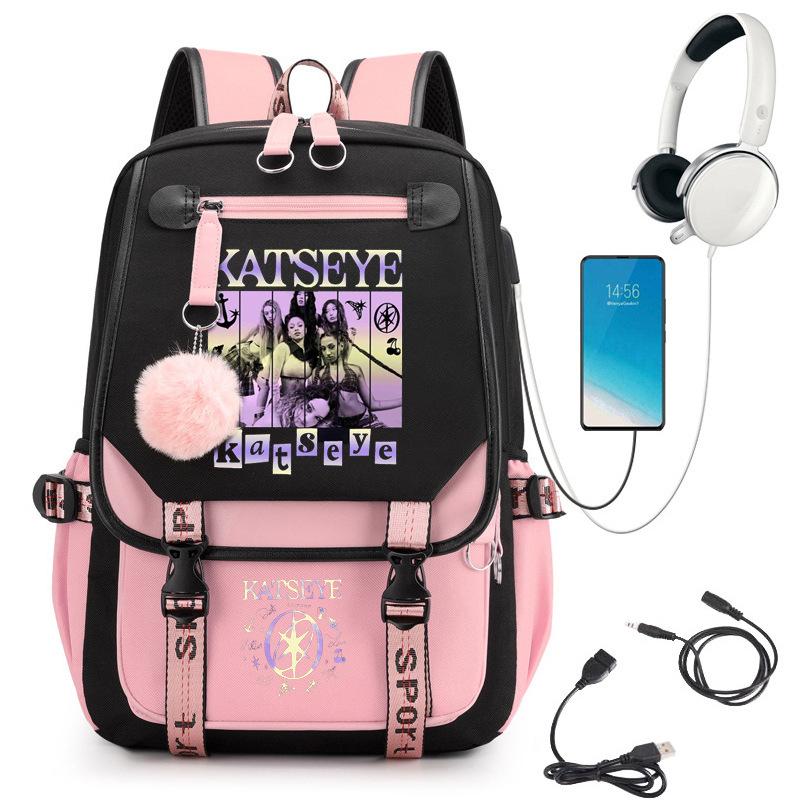 Katseye Music K-Pop Girl Group Print School Backpack for Teens Students Lightweight Water-Resistant Large Capacity Bookbag