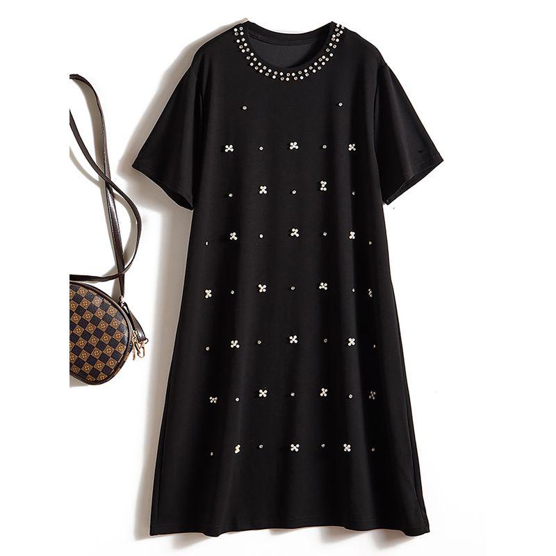 Little Fairy Pearl Black Dress! Foreign Trade Original Garment Women 2025 Summer Stretch Tencel Cotton Portable Slimming Dress