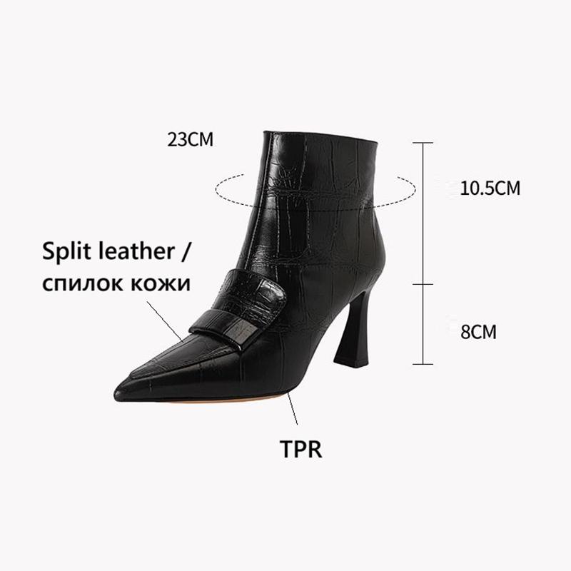 Fashion NEW Autumn Women Boots Pointed Toe High Heel Shoes Split Leather Shoes for Women Elegant Modern Boots Daily Shoes Zipper Boots