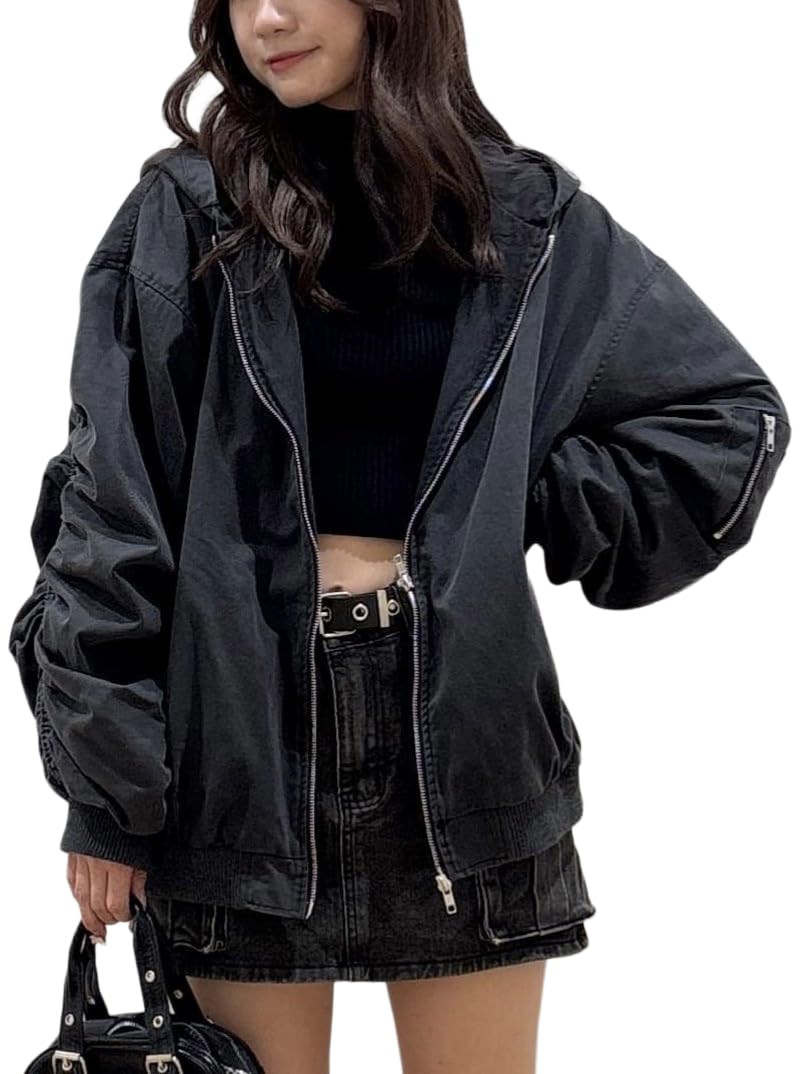 

WEGO Figments Twill Hooded Bomber Charcoal Women s Jacket,