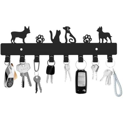 Wall Mounted Key Holder 8 Hooks, Entryway Key Rack with Hooks, Dog Cat Decor Key Hook Rack, Self Adhesive Key Organizer for Living Room