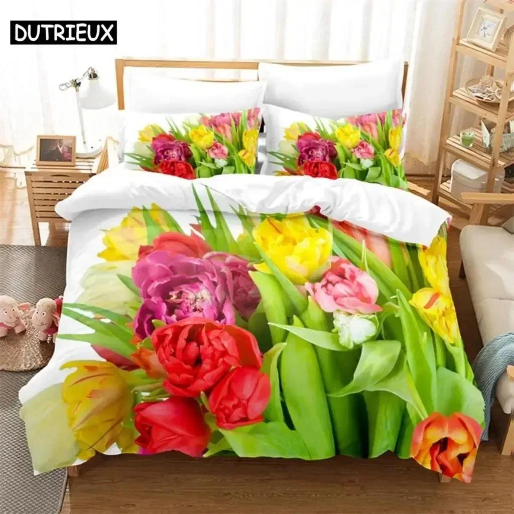 Luxury New 3D Print Tulip Comfortable Duvet Quilt Cover Pillowcase Bedding Set Children Bedroom Decoration Home Textile