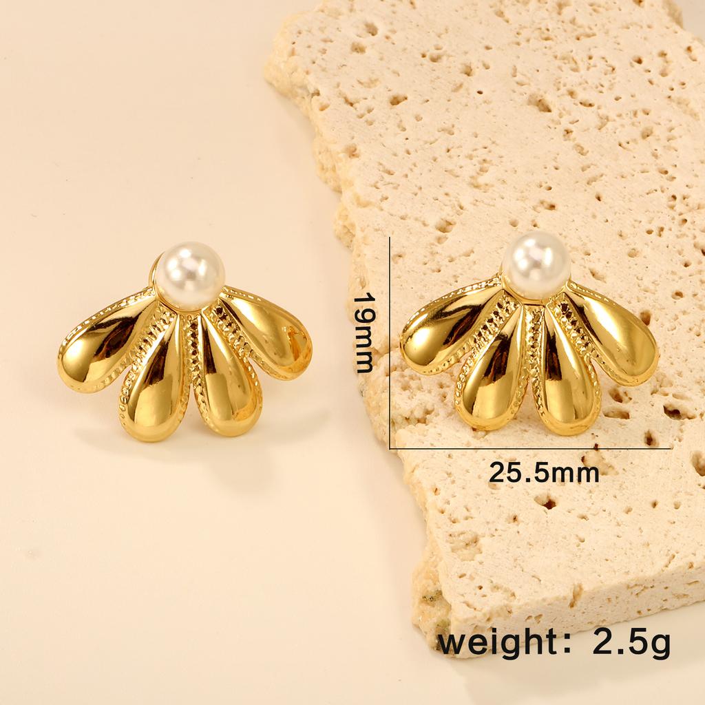 LUXUKISSKIDS 2PC Women's Fashion Trendy Stainless Steel Flower Earrings Necklace Set Gold-Plated Jewellry Party Dressing Gifts