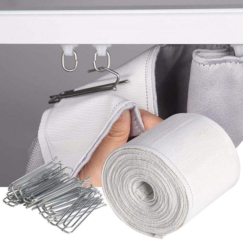 6m White Pleat Tape for Curtains with 15 four claw hook Drape Making Accessories for Living Room Home Bedroom Enhancement