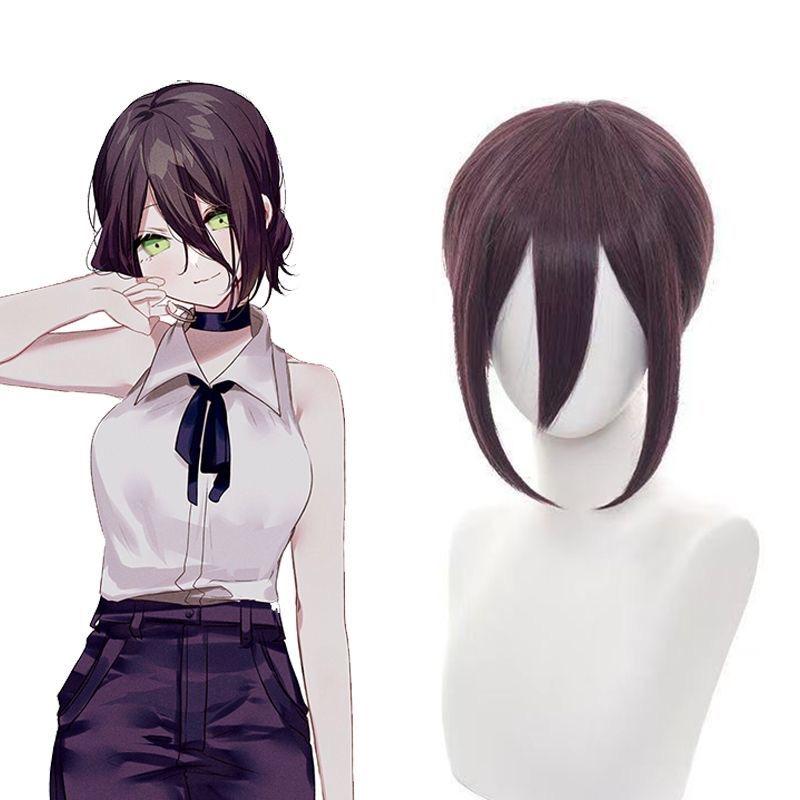 Anime Cosplay Wig, Reze Purple Low Bun Short Hair High-Temperature Fiber Synthetic Hairpiece