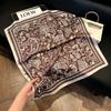 71Cm New Chinese Simulation Silk Square Scarf Soft and Skin-friendly Ink Flower Rhyme Printing Silk Scarf Neck Sunscreen Small Scarf
