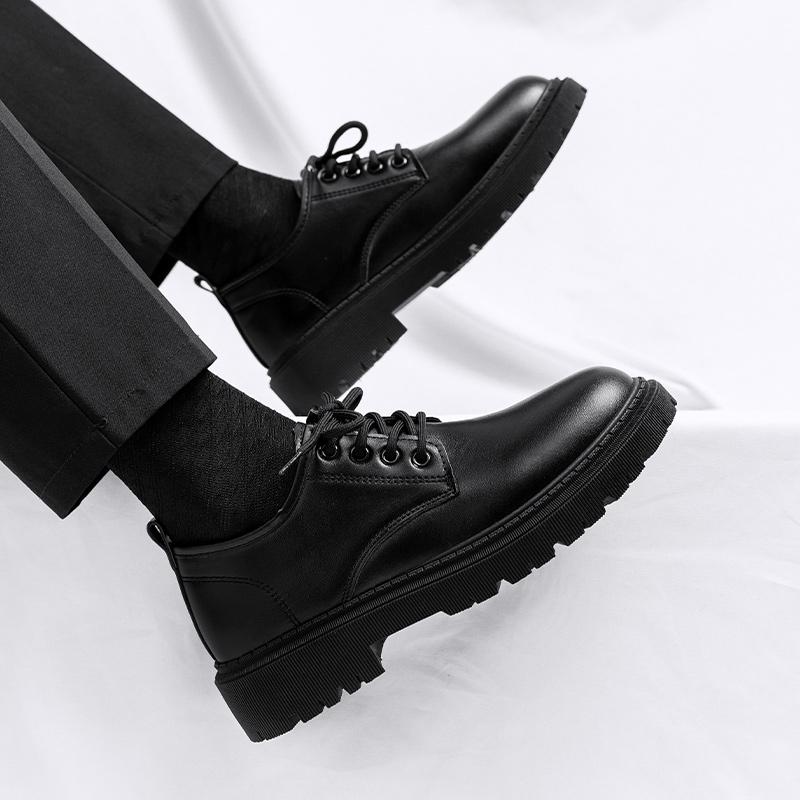 Suit leather shoes autumn British style business dress student height increase casual soft sole black big head shoes