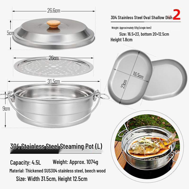 CLS 4.3L Stainless Steel Outdoor Steamer Pot - Portable for Rice, Noodles, Soup Cooking, with Steaming Basket