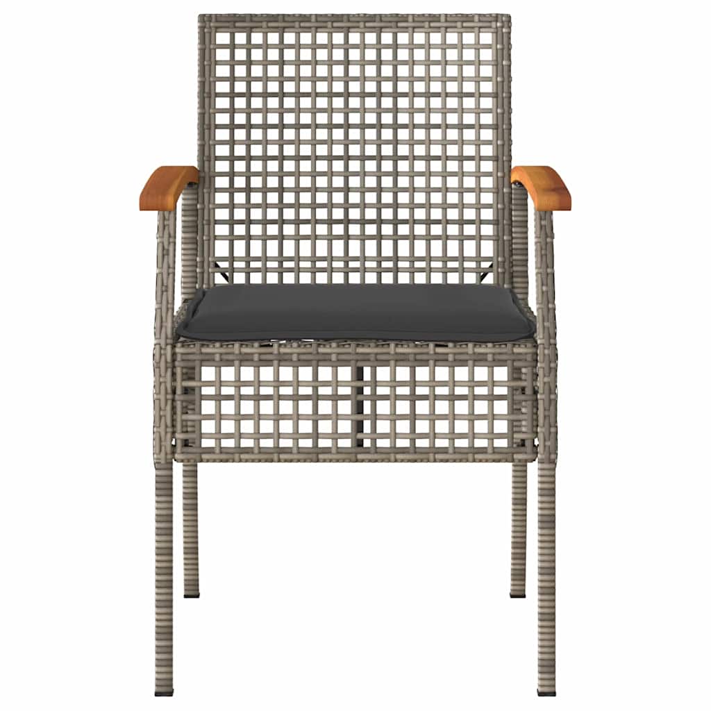 Garden Chairs with Cushions 2 pcs Grey Poly Rattan & Acacia Wood