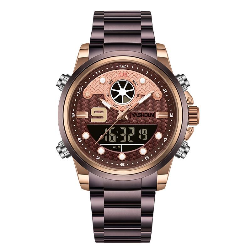 Dual Movement Multifunctional Electronic Watch Sports Steel Belt Luminous Quartz Watch Waterproof Watch