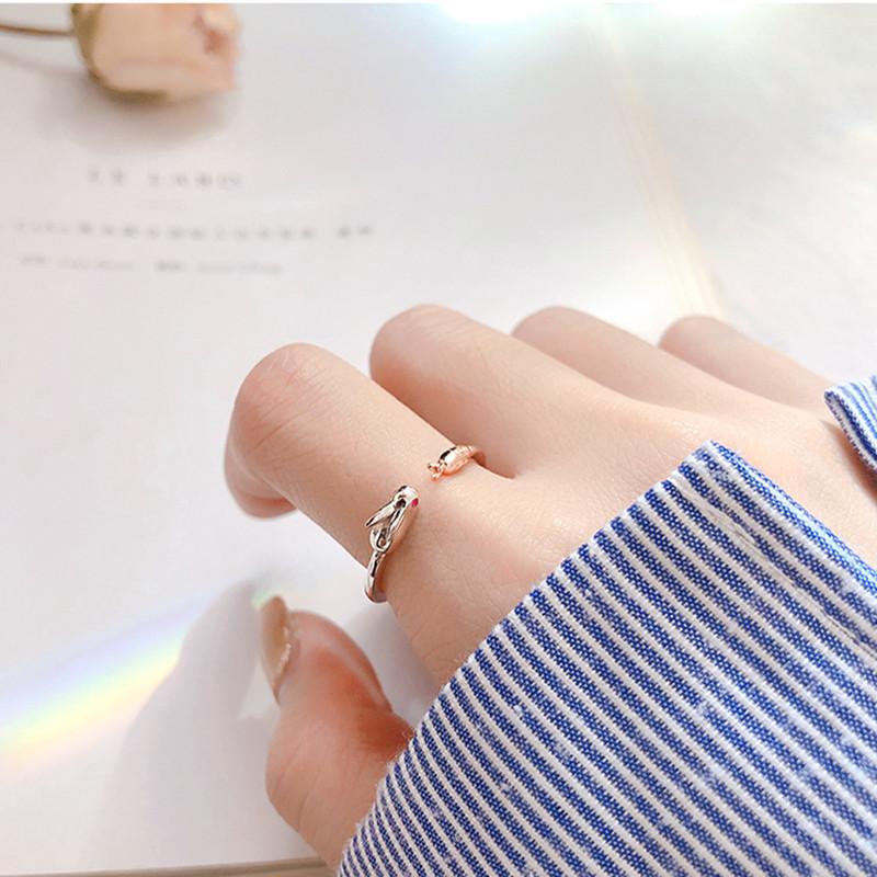 PANJBJ 925 Stamp Silver Color Rabbit Ears Ring for Women Girl Irregular Animal Cute Jewelry Birthday Gift Wholesale Dropshipping