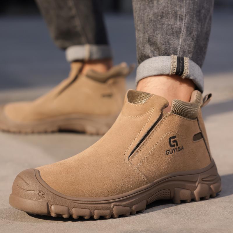 Pánská bezpečnostní obuv s ocelovou špičkou: Prodyšné, Snadné nazouvání/vyzouvání, Proti nárazu, Proti propíchnutí, Proti jiskrám; Ideální pro stavebnictví a svařování.