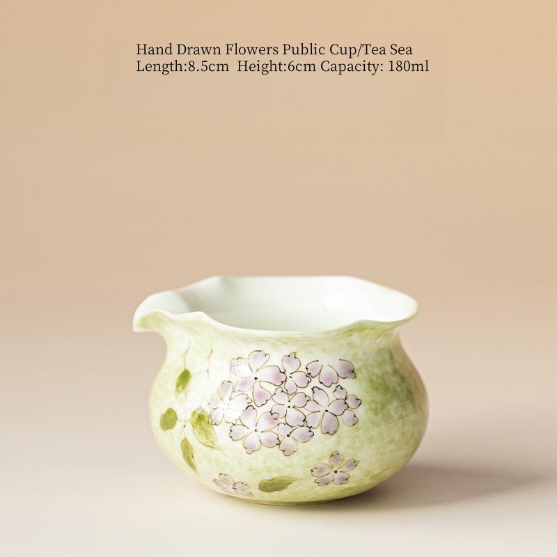 

Hand Drawn Beautiful Flowers Ceramics Fair Cup Household Ceramic Kung Fu Tea Cup Public Cup Tea Divider Tea Ceremony Accessories 200ml