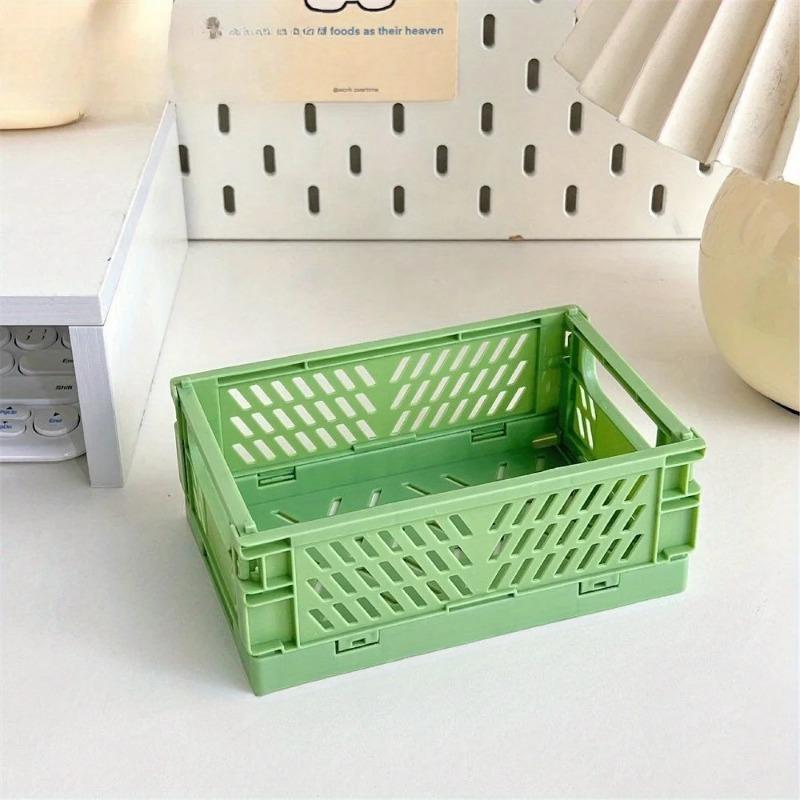 

1pc Organizing Storage Baskets Case Folding Student Desktop Basket Tape Stationery Plastic Foldable Container Storage Box зелёный
