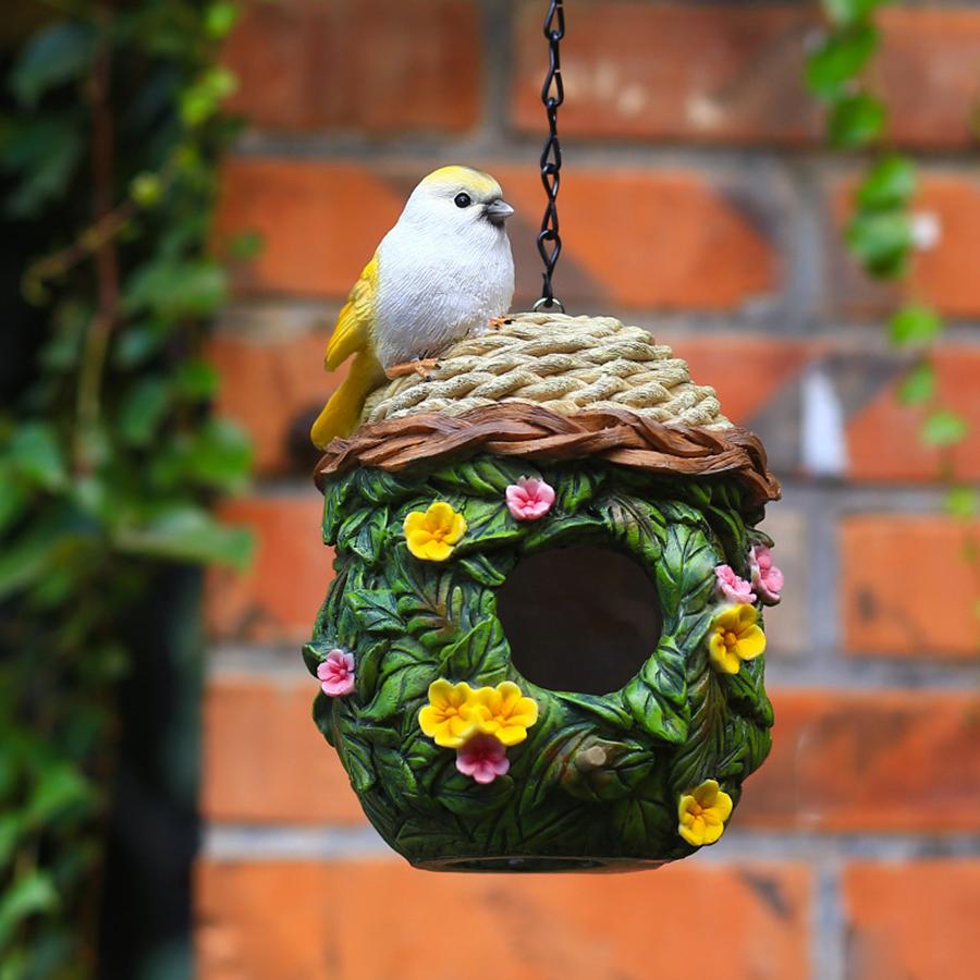 Resin Birdhouse for Outdoors - Hanging Garden Decoration Cabin, Perfect Gift for Bird Lovers & Small Birds