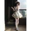 Sweet little flying sleeves gentle floral waist short skirt casual versatile A word princess puffy dress