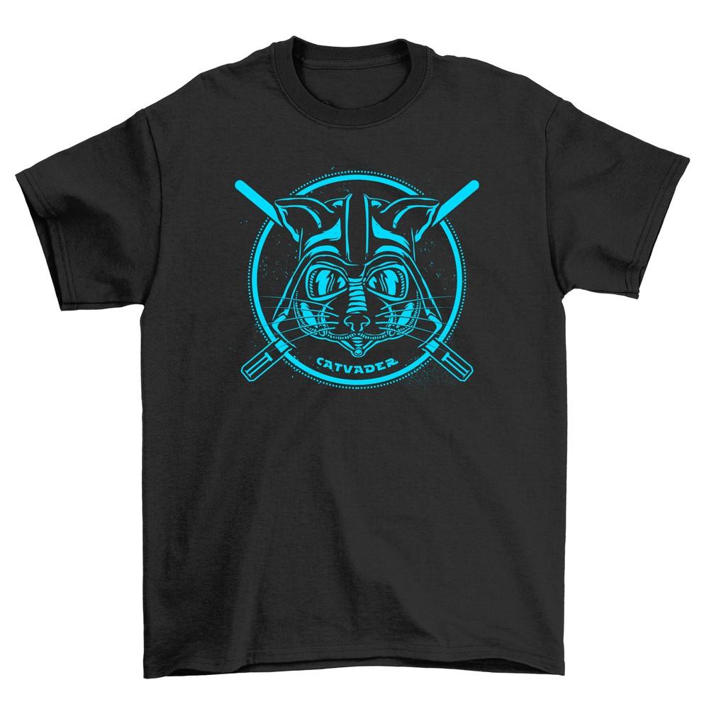 

Catvader Strikes Back! Hilarious Cat-themed T-shirt with Feline Jedi Warrior. 10 S