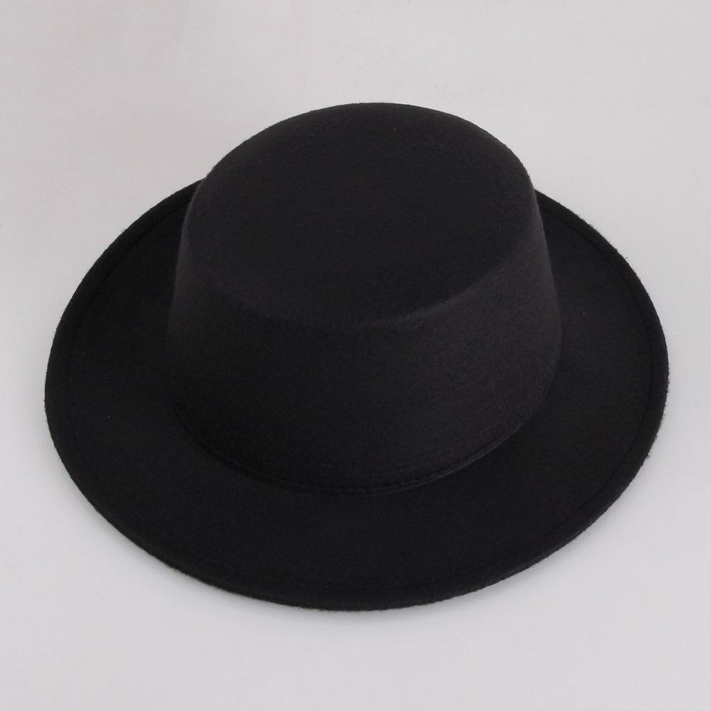 Retro British style flat top top hat couple men and women gentlemen's hat women's autumn and winter big flat brim woolen jazz hat