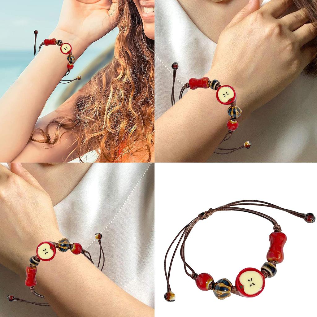Artistic Ceramic Bracelet Apple Charm Bracelet Handwoven Cord Bracelet Present for Youthful Trendsetters and Art Lovers