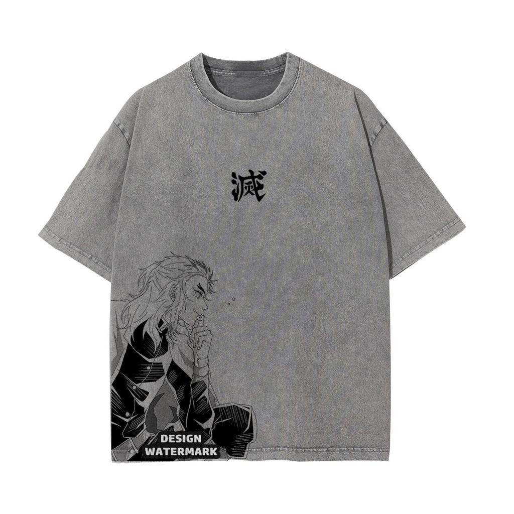 Anime Inosuke Tshirts Oversized Vintage Washed KKimetsu No Yaiba T Shirt Tanjirou Zenitsu Kyoujurou Tops Tees Man Cotton